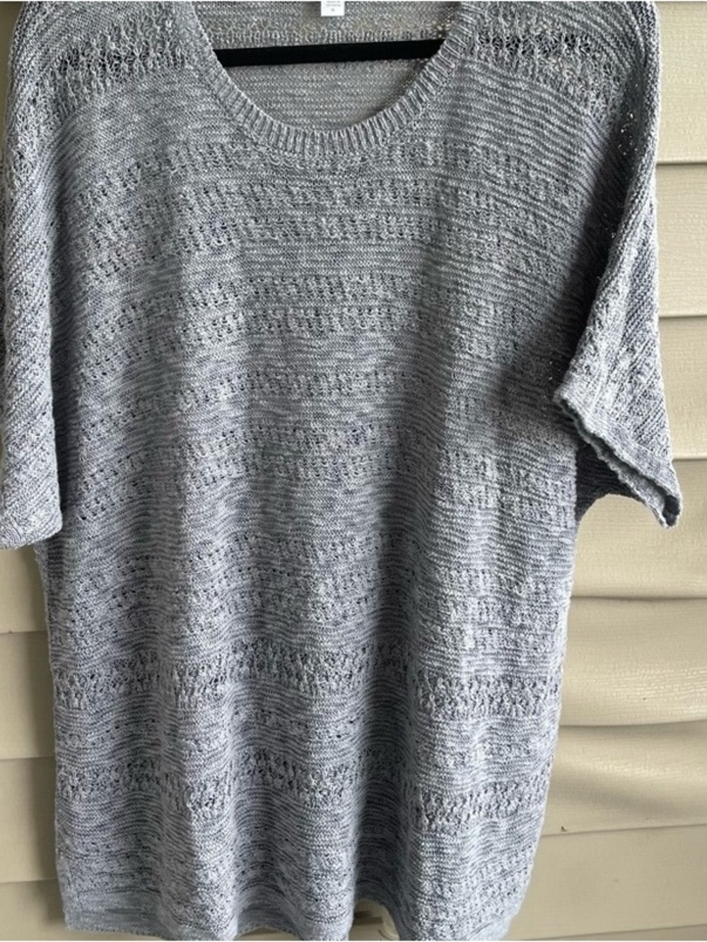 J. Jill Heathered Gray Open-Knit Crewneck Sweater